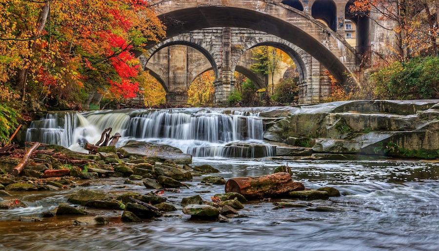 Fall at the Berea scenic triple bridge falls