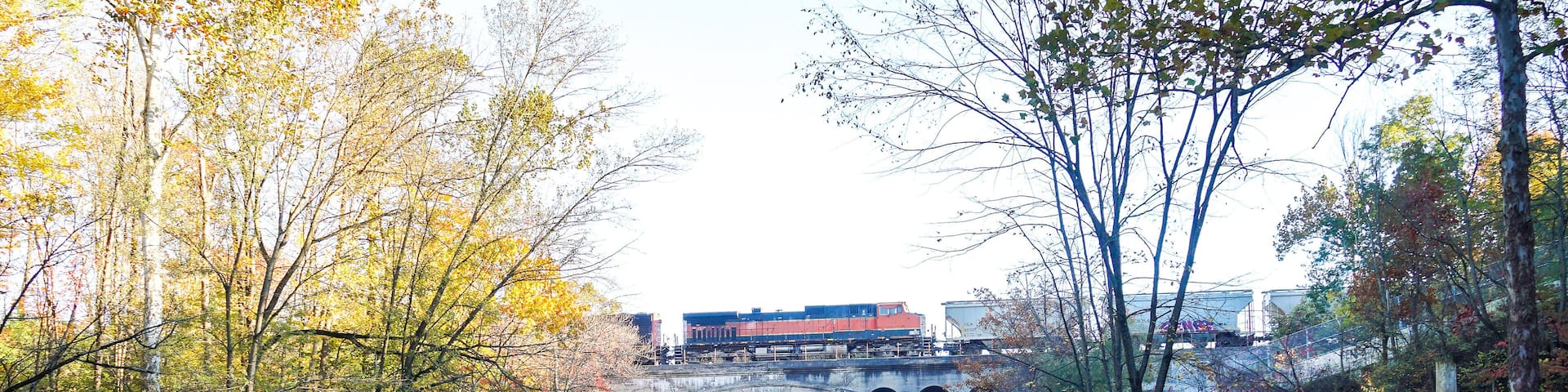 Berea Ohio Scenic Fall Bridge River and Tree View