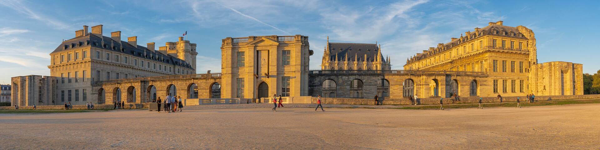 Vincennes, France - 10 16 2021: Vincennes castle. View of the facade of the Castle of Vincennes at sunset