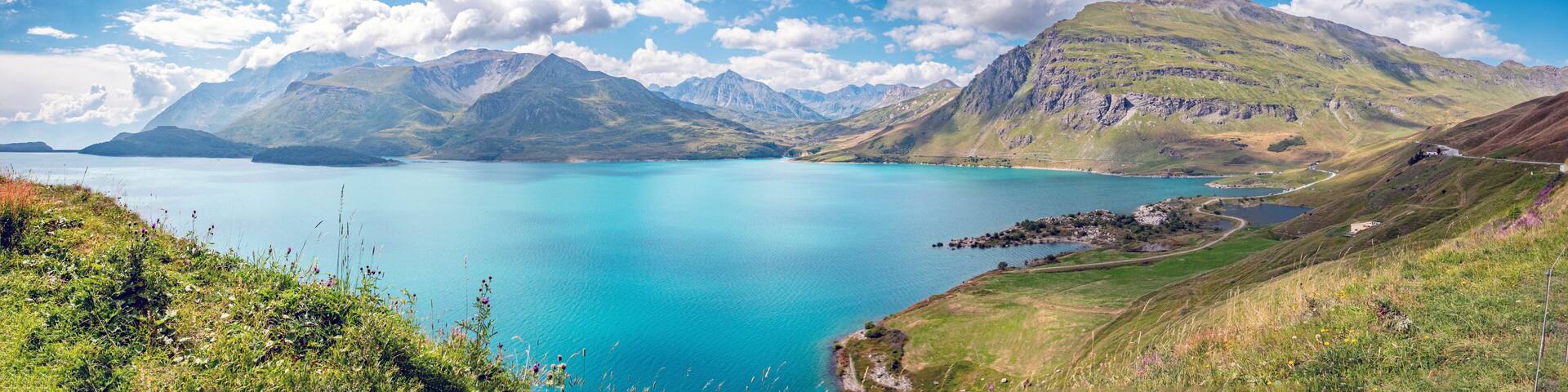 Val-Cenis, Savoie, France: Panoramic view of Mont-Cenis Lake