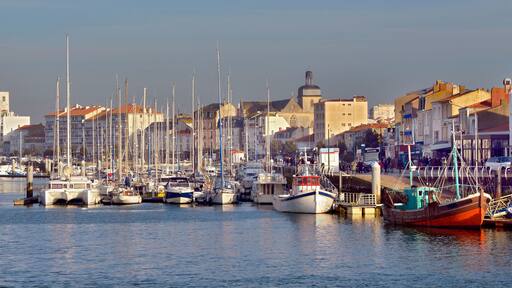 Panoramic photo of port of Les Sables d'Olonne, commune in the Vendée department in the Pays de la Loire region in western France