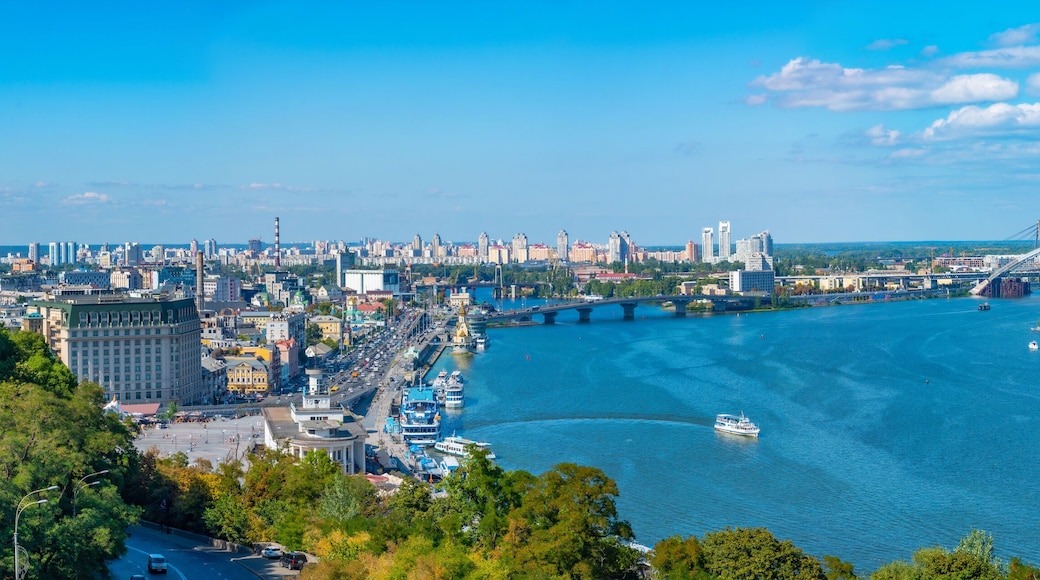 Aerial view of Dnieper riverside in Kyiv, Ukraine