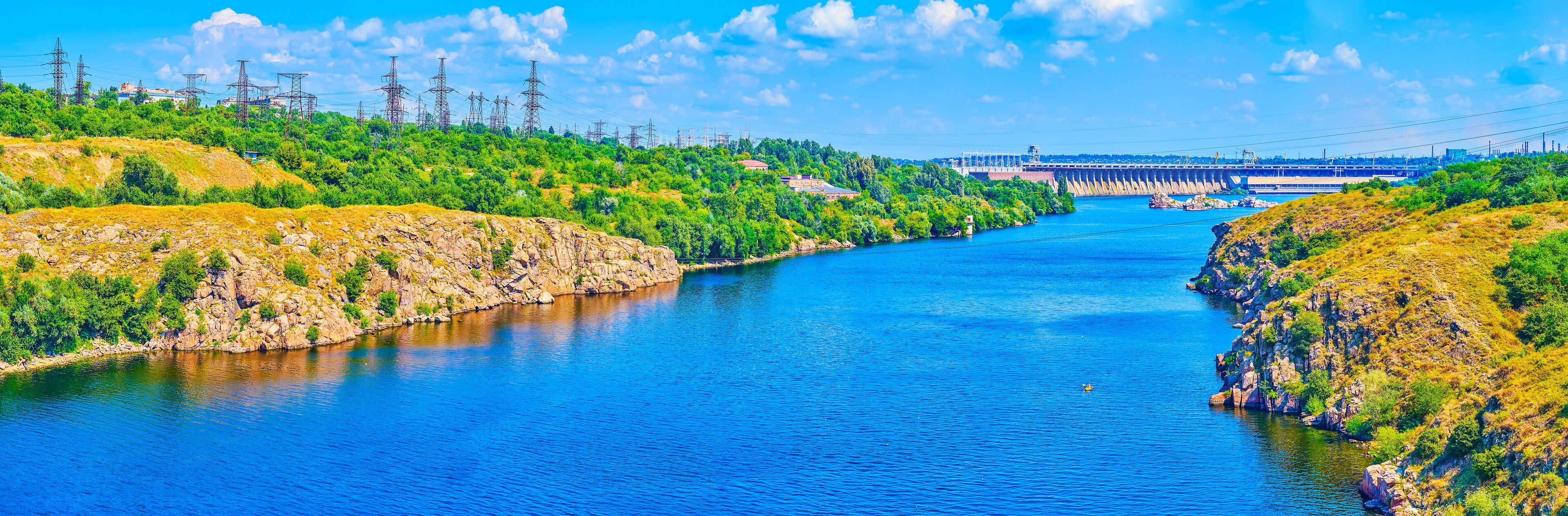 Panorama of the Dnieper River and Khortytsia Island, Zaporizhzhia, Ukraine