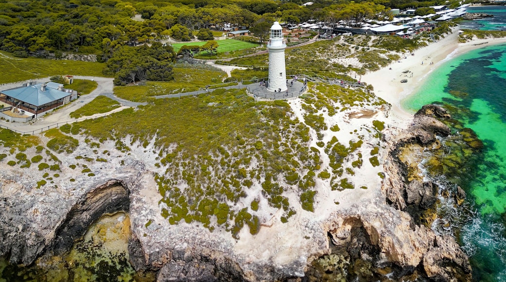 Aerial view of Bathurst Lighthouse in Rottnest Island, Australia