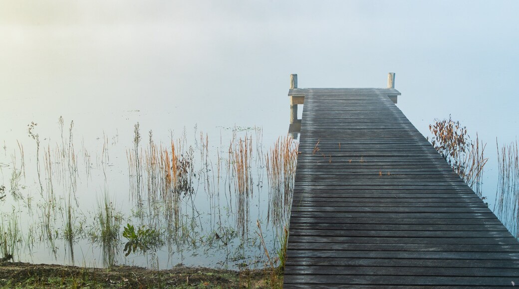 Storm King Dam featuring mist or fog and a lake or waterhole