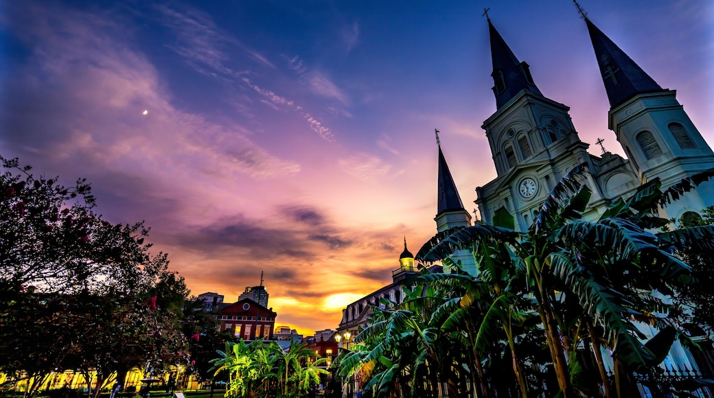 Sunset Moon Saint Louis Cathedral Cabildo New Orleans Louisiana