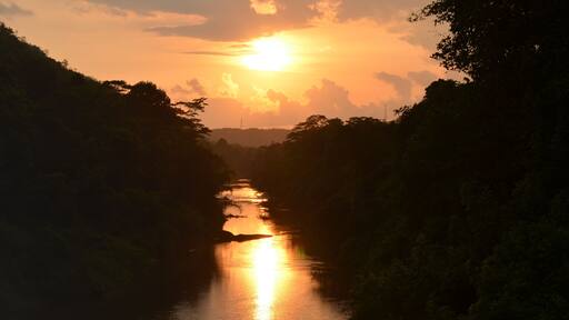sunset over the river with a reflection. Seethawaka river , Sri Lanka.