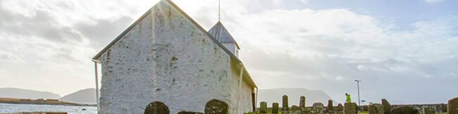 Two churches are located at Kyrkjebø, St. Magnus Cathedral, built around the year 1300 and Olavskirken from year 1111, named after Olav Tryggvason and is the only medieval church still in use on the Faroe Islands. This is Olavskirken. Read more on: http://www.travelwithallsenses.com/faroe-islands-treat-for-all-senses/