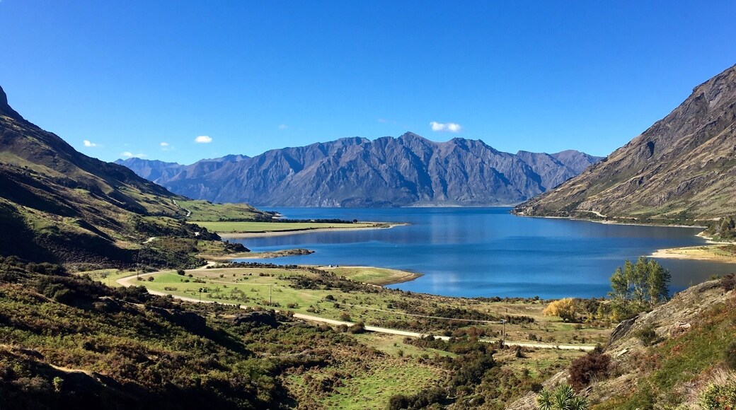 Beautiful blue skies and blue lakes... road trips in NZ never get boring! This is Lake Hawea. #nz #blue