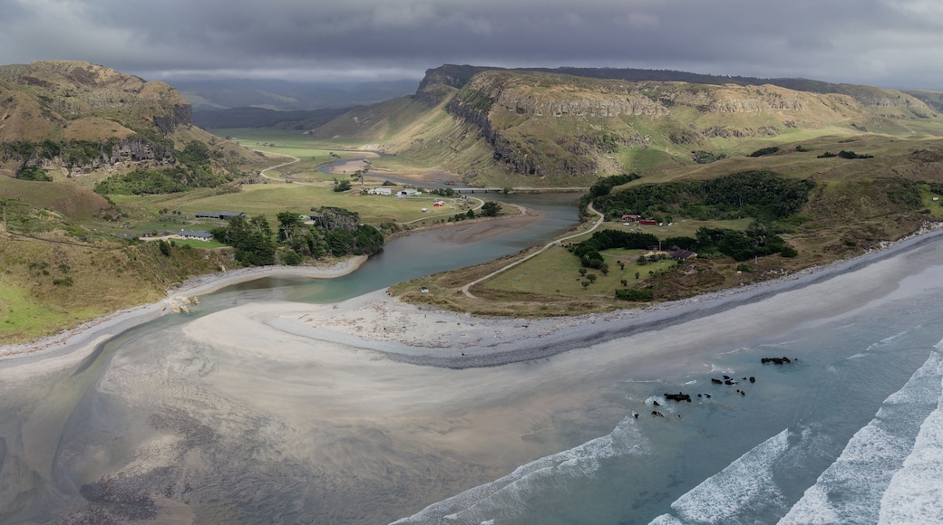 Farmland and the rivermouth of Paturau, Mangarakau, Collingwood, Tasman, New Zealand.