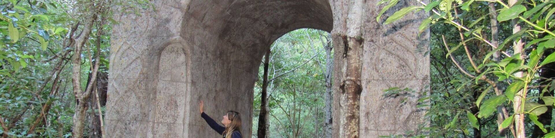 The original arch used for the filming of Rivendell was removed but this smaller recreation was installed in its original location
