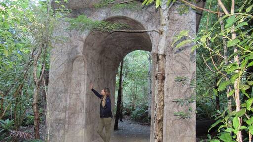 The original arch used for the filming of Rivendell was removed but this smaller recreation was installed in its original location