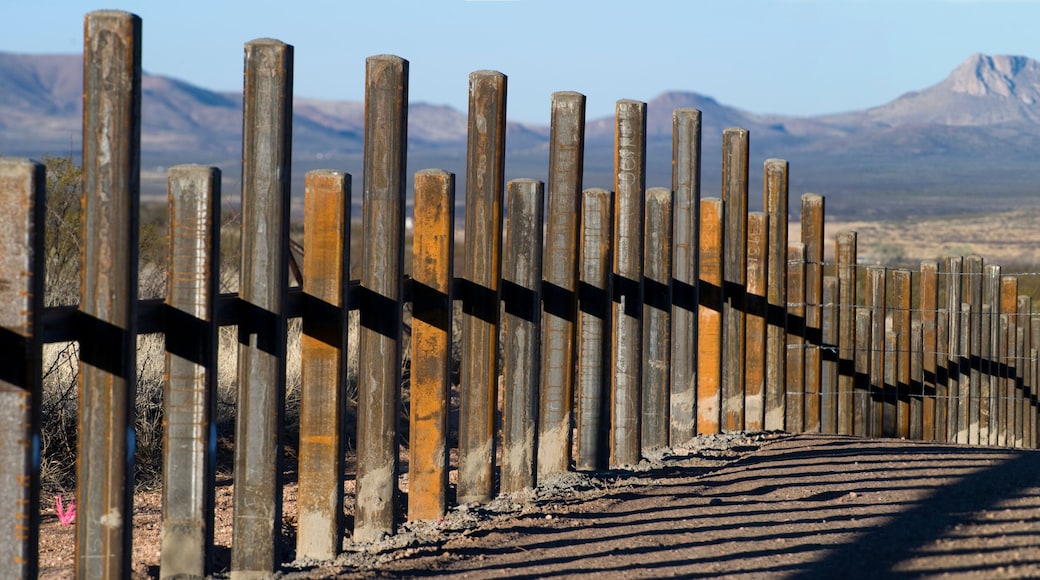 The new post & rail border fence runs along the Mexico border with Arizona.
