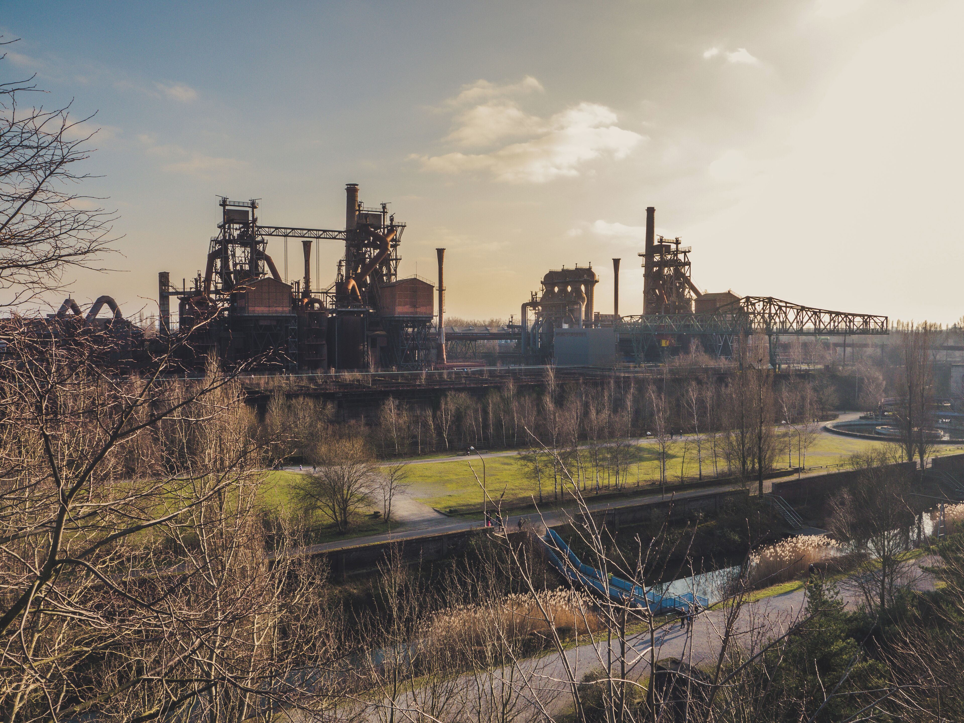 Bright winter day at the industrial tourist and adventure spot in Duisburg. 