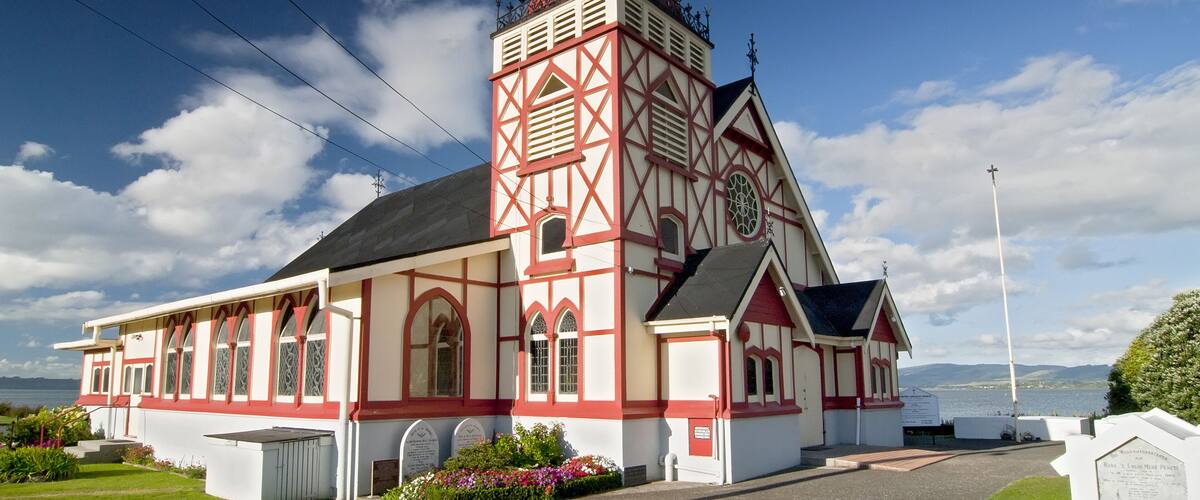 Saint Faiths Anglican Church, Ohinemutu Maori Village, Rotorua, North Island, New Zealand.