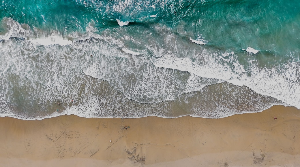 Aerial nature top down ocean waves on the beach southern Del Mar San Diego California CA