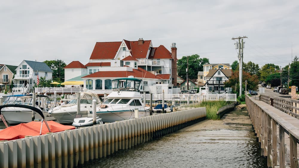Marina and houses in Somers Point, New Jersey
