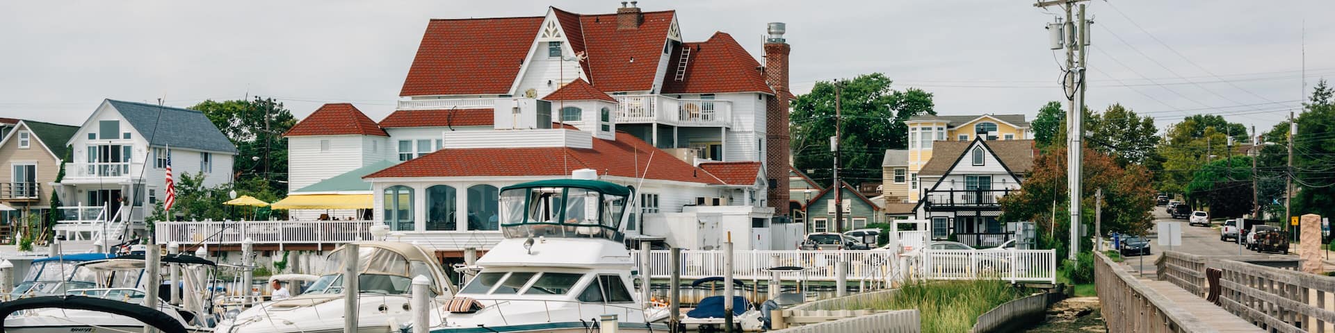 Marina and houses in Somers Point, New Jersey