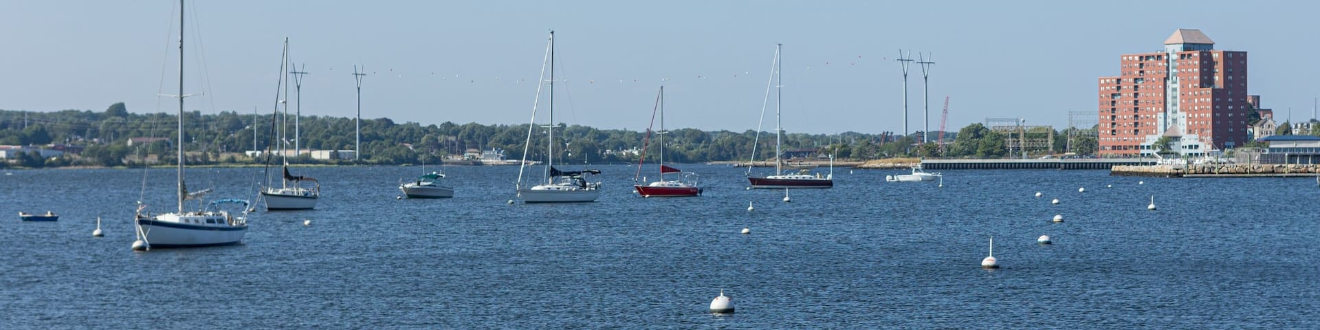 Wide angle shot of Point Gloria in Taunton River, Massachusetts
