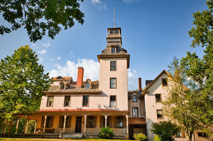 View of the main mansion in Batsto village, located in the Pine Barrens, New Jersey, USA