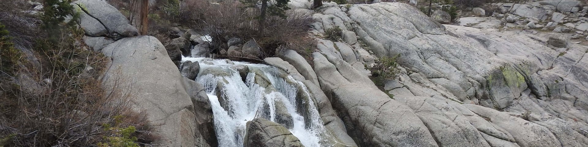 Beautiful waterfall seen off the Sonora Pass, California State Route 108, Sierra Nevada Mountains.
