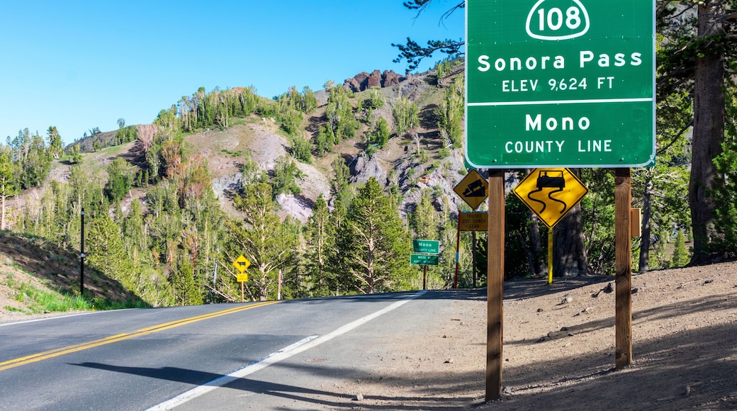 Sonora Pass, elevation 9,624 feet sign on scenic highway 108 in California