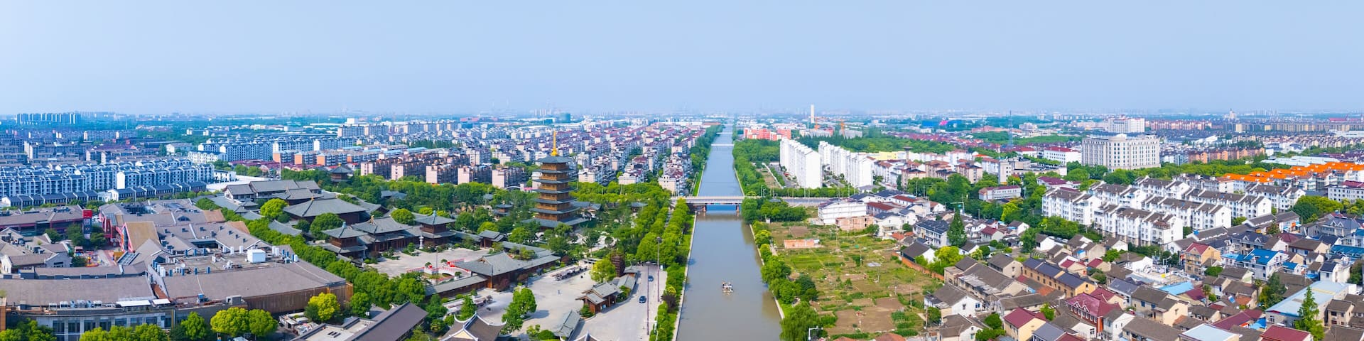 Aerial view of ancient tower in Luodian Ancient Town, Baoshan district, Shanghai