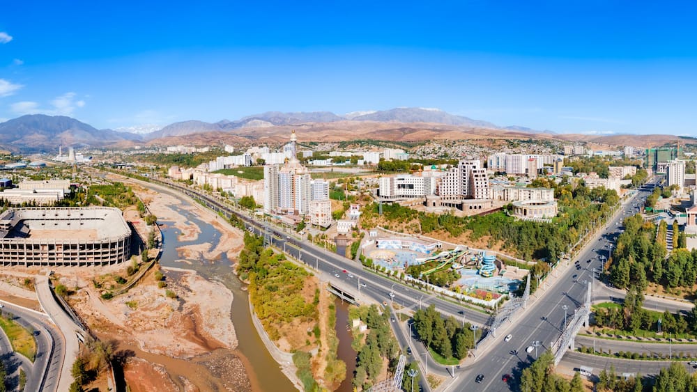 Dushanbe city aerial panoramic view in Tajikistan
