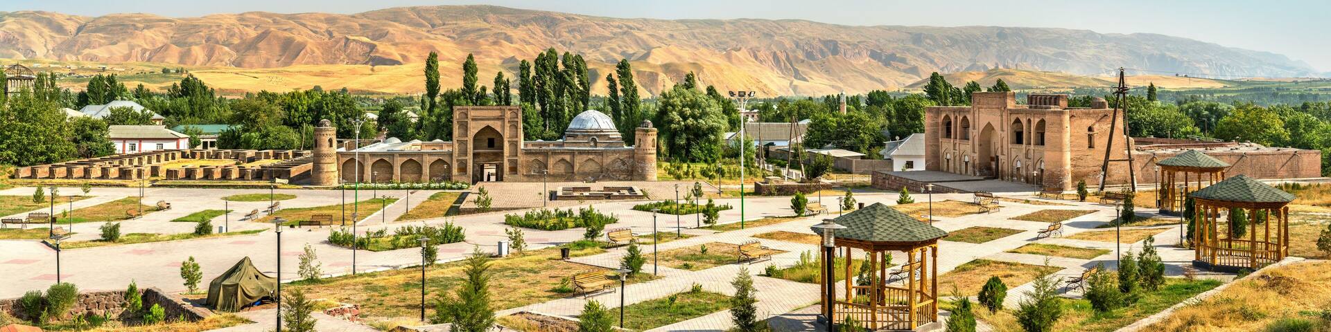 View of Madrasas Kuhna and Nav from Hisor Fortress, Tajikistan