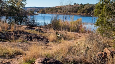 Texas Hill Country lake in autumn is located at Inks Lake State Park, Burnet TX. Texas State Parks Celebrating 100 years.