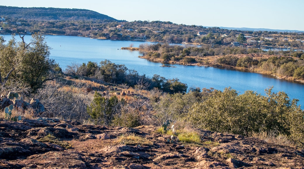 Texas Hill Country lake views from the top of a hill on a trail located in Inks Lake State Park, Burnet Texas. Texas State Parks Celebrating 100 years.