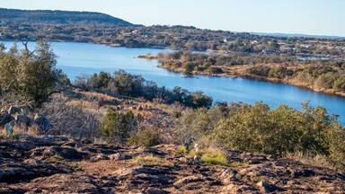 Texas Hill Country lake views from the top of a hill on a trail located in Inks Lake State Park, Burnet Texas. Texas State Parks Celebrating 100 years.