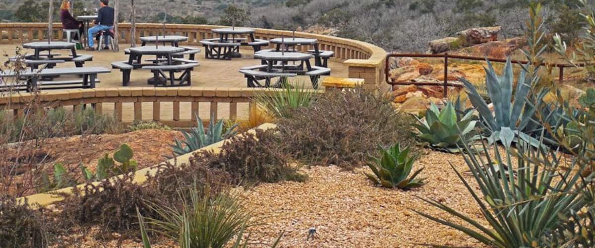 The patio overlooking Inks Lake