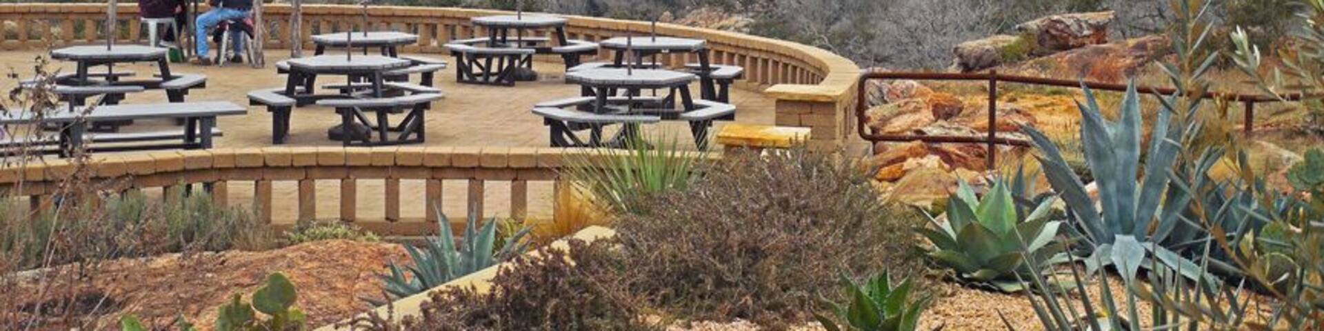 The patio overlooking Inks Lake