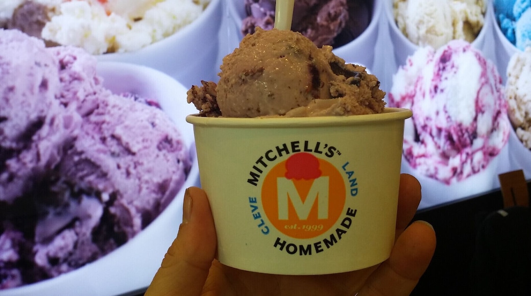 Mitchell's Homemade ice cream from Cleveland.
This trip included consuming:
caramelized chocolate - chocolate blended with caramelized sugar and sea salt.
bing cherry chocolate chunk - Oregon Bing cherries, dark sweet cherry ice cream, Swiss dark chocolate.