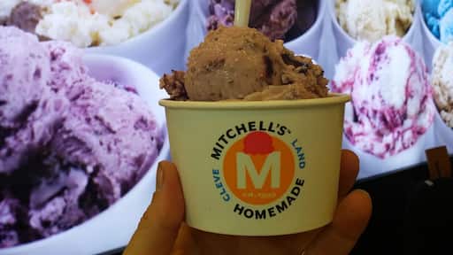 Mitchell's Homemade ice cream from Cleveland.
This trip included consuming:
caramelized chocolate - chocolate blended with caramelized sugar and sea salt.
bing cherry chocolate chunk - Oregon Bing cherries, dark sweet cherry ice cream, Swiss dark chocolate.