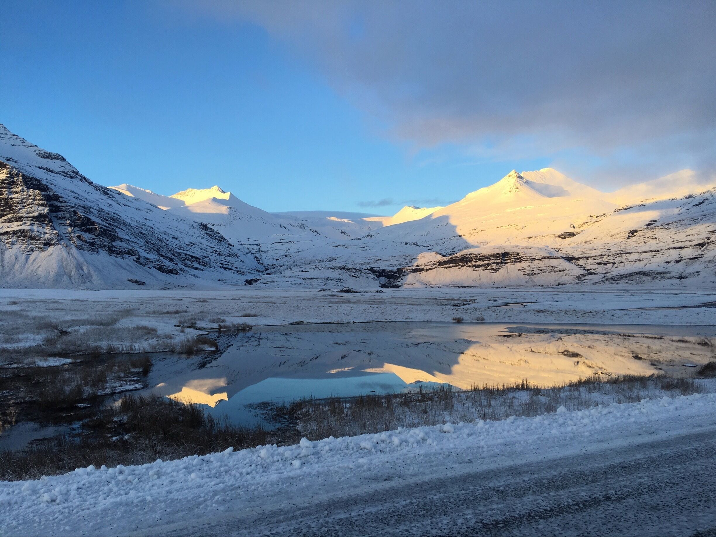 While many people say do not drive in Iceland winters, we did it anyway. While driving on Icelandic roads there are many wonderful views. I simply captured this picture with no effort needed. Highly recommend taking a trip to Iceland especially now that WOW airs is making so affordable. 