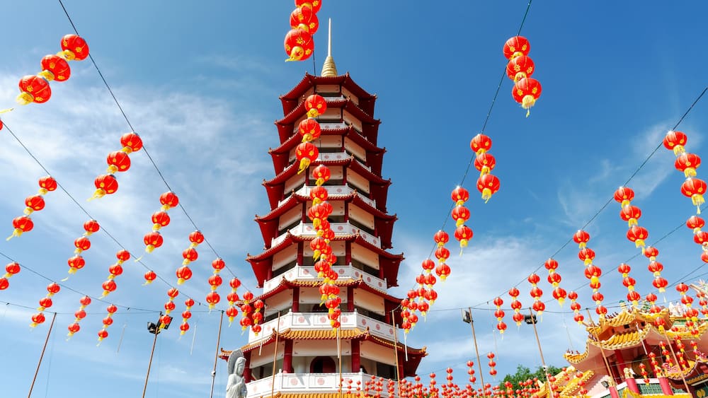 Pagoda and lanterns at Peak Nam Toong Temple Kota Kinabalu Sabah