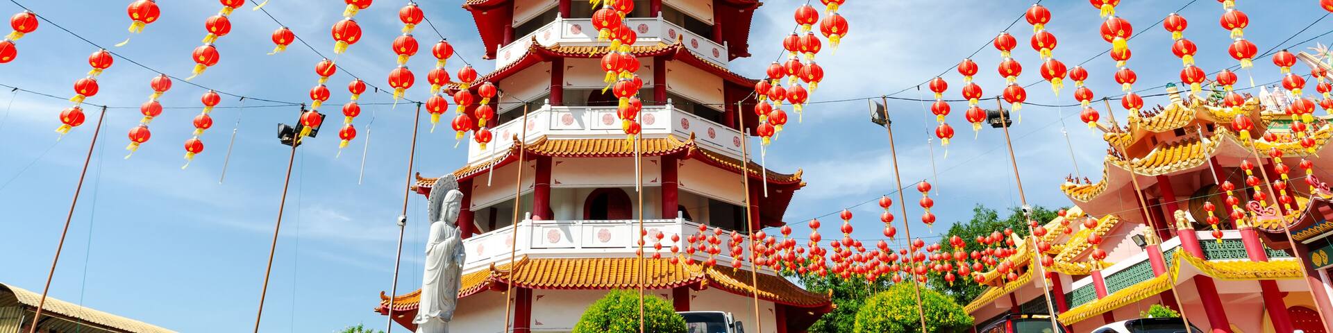 Pagoda and lanterns at Peak Nam Toong Temple Kota Kinabalu Sabah
