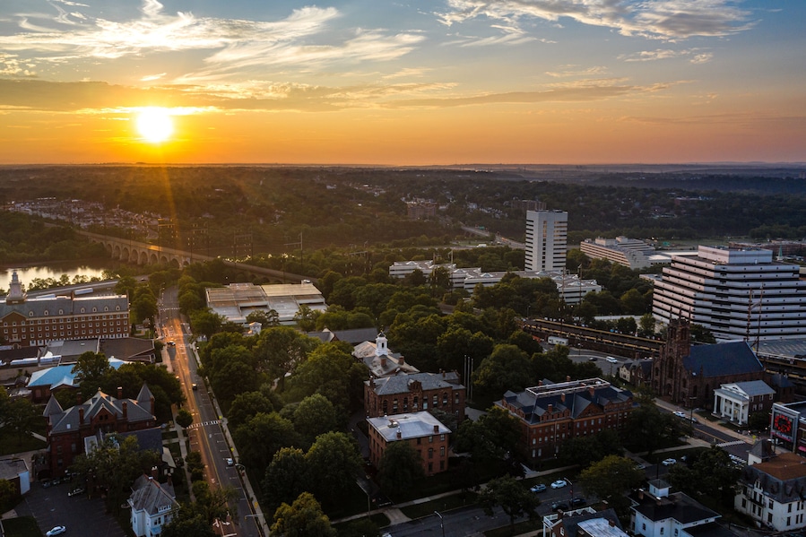 Aerial Sunrise of Rutgers University New Brunswick New Jersey