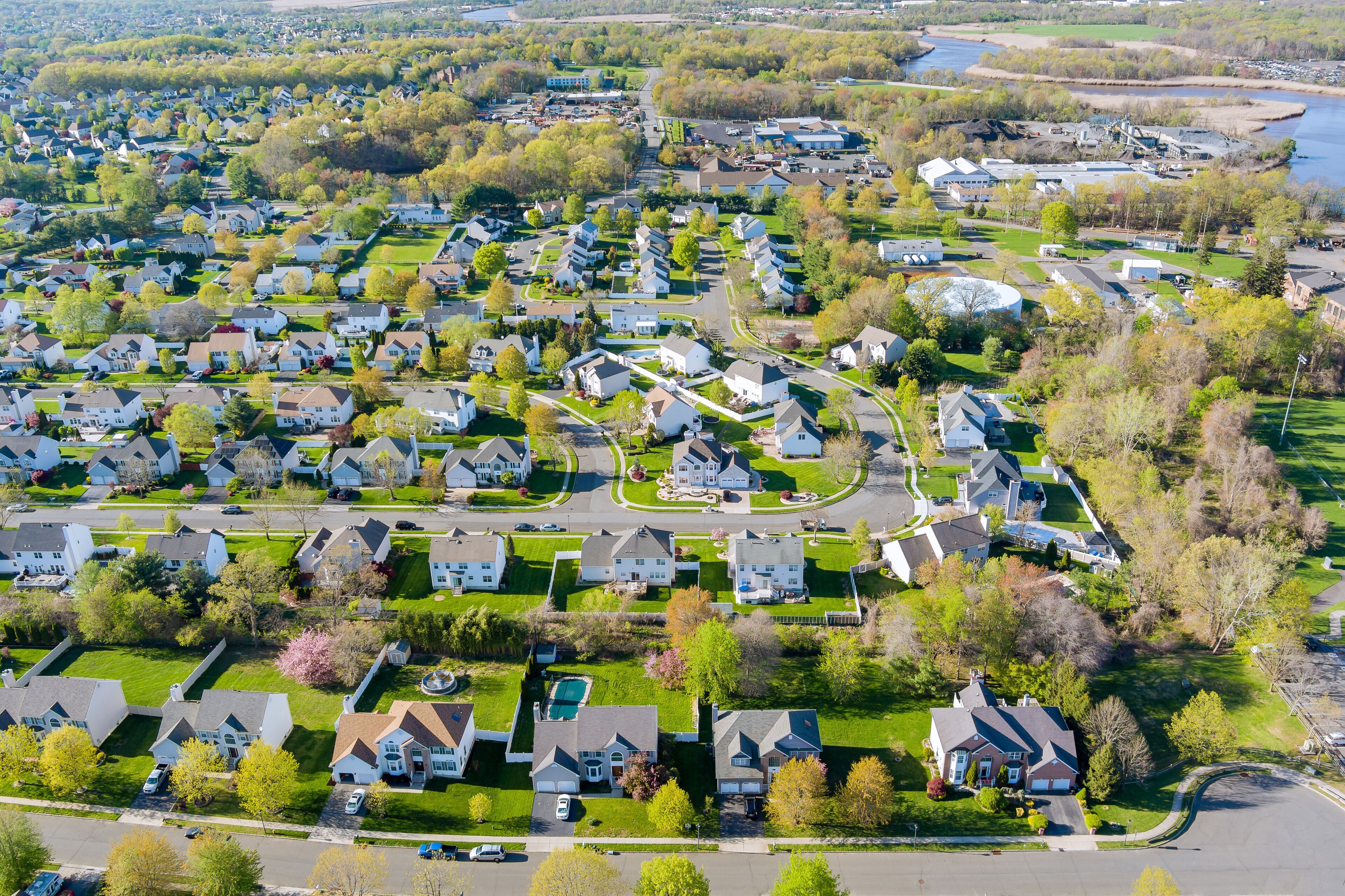 Modern apartment buildings complex small american town