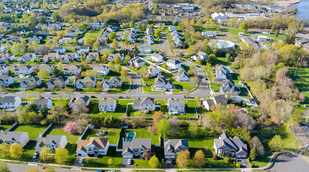 Modern apartment buildings complex small american town
