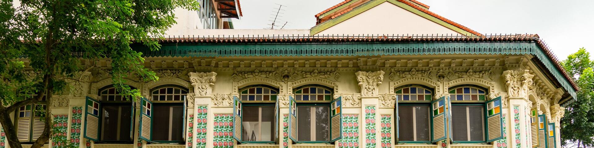 Petain Road corner with colourful shophouses fronts in Singapore