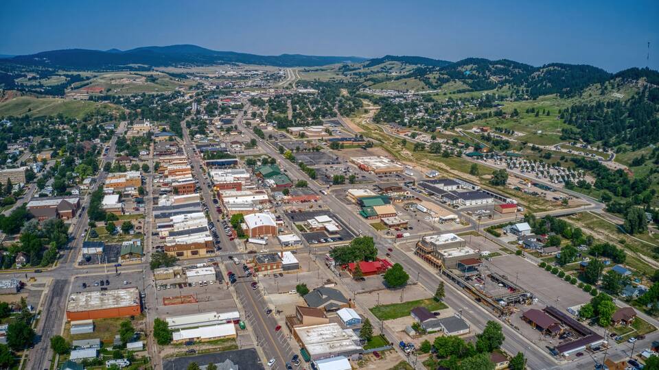 Aerial View of Sturgis, South Dakota Which hosts an annual Motorcycle Rally