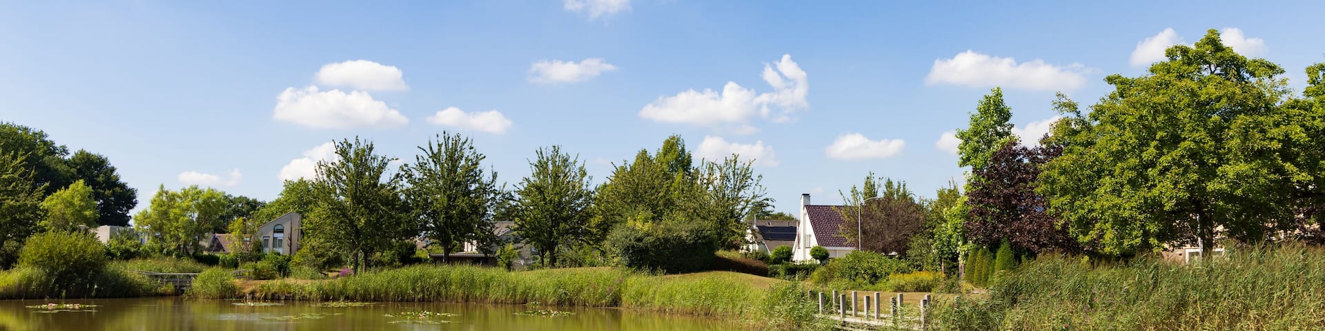 Modern green neighbourhood Nienoordsrand with park in Leek municipality Westerkwartier in Groningen province the Netherlands