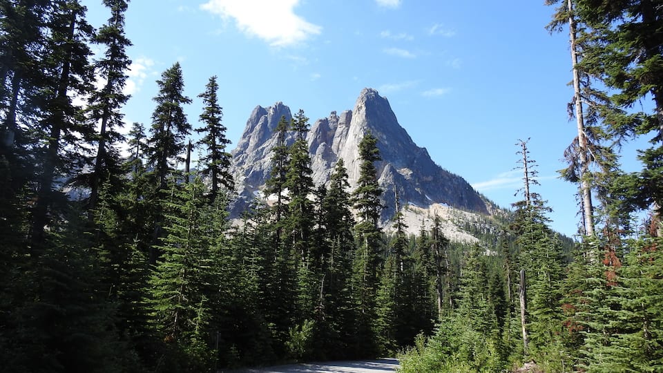 A scenic view of Liberty Bell Mountain, in the North Cascades National Park, State Route 20, Pacific Northwest, Washington State.