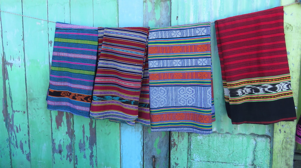 Tais cloth, a form of traditional weaving, being sold at Ermera market. Tais are created by the women of East Timor and each village has its signature pattern. #Culture