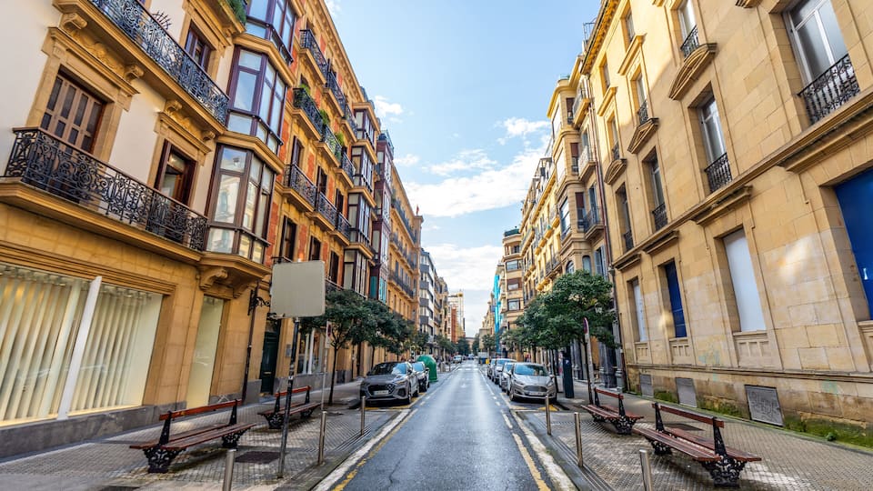 Streets of the Amara neighborhood without people in Donostia San Sebastian, Gipuzkoa. Basque Country
