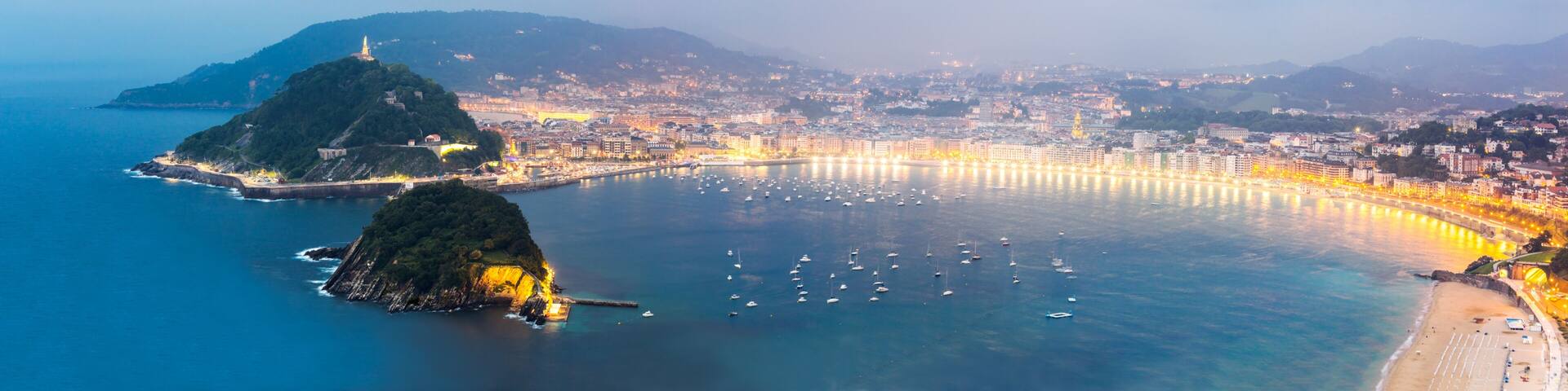 Panoramic cityscape at dusk, San Sebastian, Spain