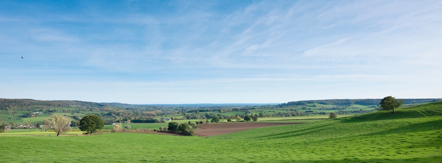 beautiful late afternoon sunlight on rural landscape of south limburg near Epen in the netherlands